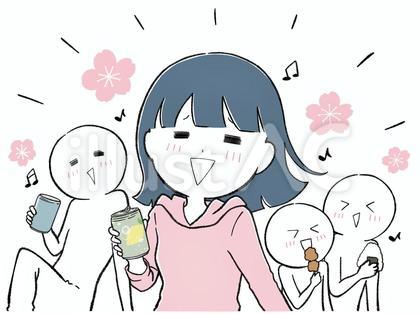 お花見を仲良くとっても楽しむ女