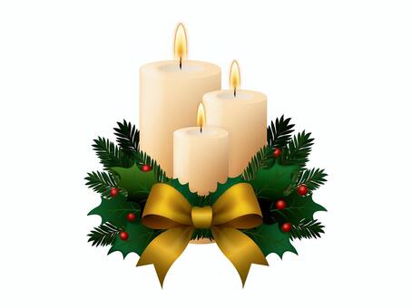 クリスマスキャンドル3本とリース飾り2 クリスマス,xmas,キャンドル,蝋燭,燈,リボン,リース,柊,飾り,装飾のイラスト素材