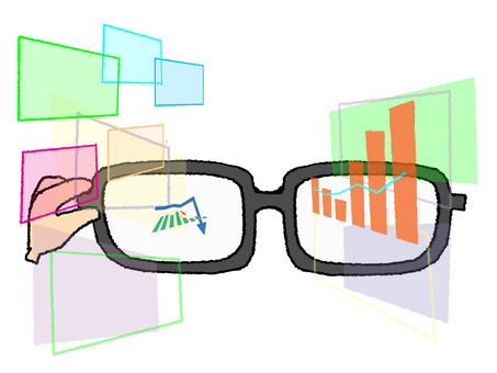 スマートグラス スマートグラス,眼鏡,カメラ,録画,レンズ,透過,データ,イメージ,pop調,手描きのイラスト素材