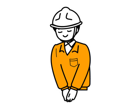 謝罪・頭を下げる作業員01 人物,男性,謝罪,お辞儀,作業員,お礼,確認,作業,作業着,ヘルメットのイラスト素材