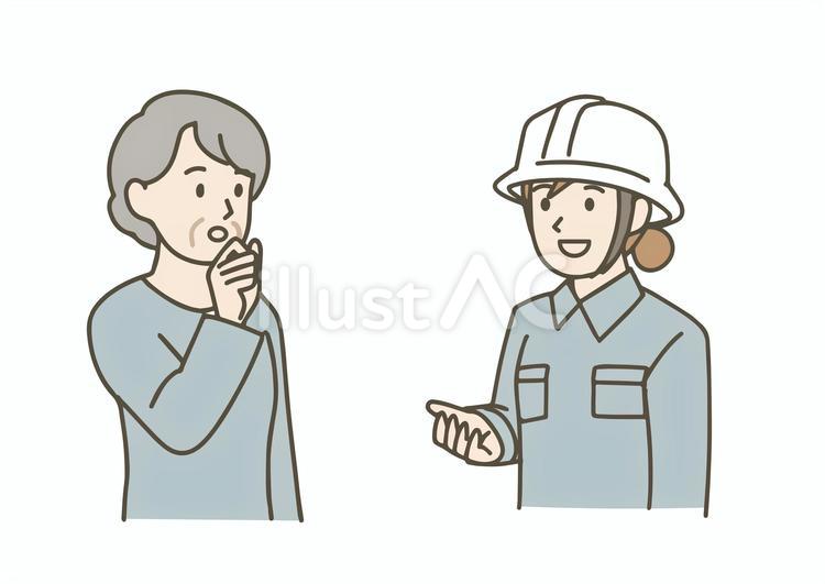 建築家から説明を聞くシニア女性 マイホーム,建築家,工務店のイラスト素材