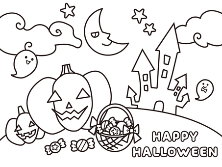 ハロウィンぬりえ ハロウィン,ぬりえ,塗り絵,秋,ポップ,ナチュラル,キュート,シンプル,ワンポイント,透過のイラスト素材
