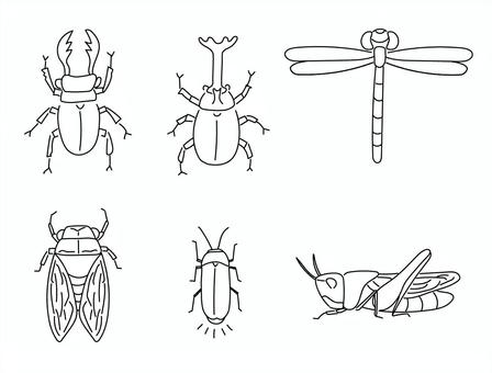 #3194夏の昆虫 昆虫,クワガタ,カブトムシ,トンボ,オニヤンマ,蛍,セミ,バッタ,トノサマバッタ,ワンポイントのイラスト素材