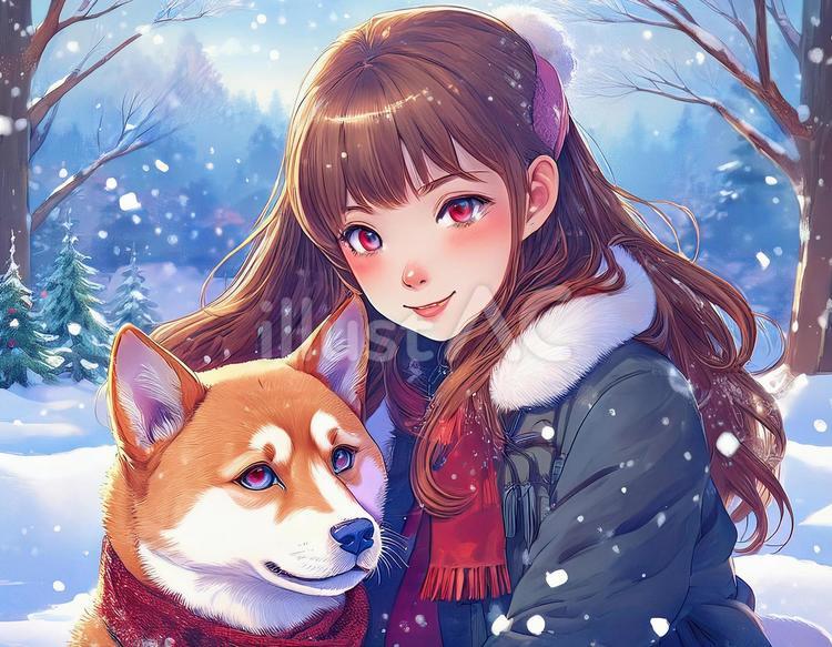 柴犬と美少女 女性,人物,柴犬のイラスト素材