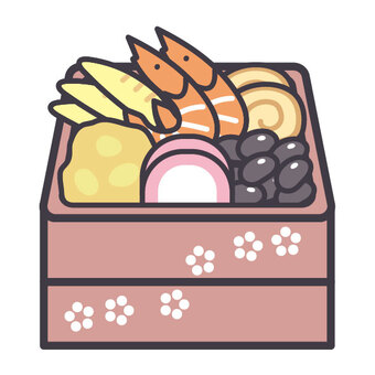 重箱のおせち料理 おせち,お正月,おせち料理,重箱,新年,えび,栗きんとん,かまぼこ,黒豆,伊達巻のイラスト素材