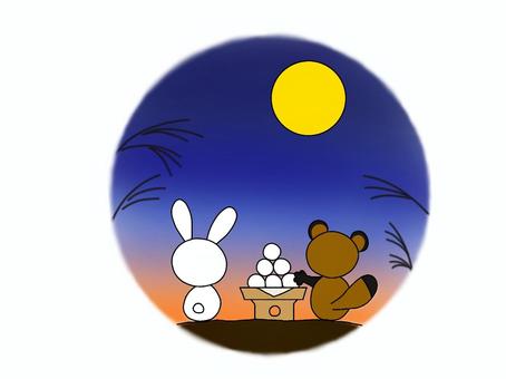 お月見 月見,10月,十五夜,ウサギ,タヌキ,満月,狸,うさぎのイラスト素材