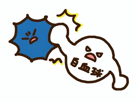 保健　戦う白血球 白血球,抗原,戦う,食べる,殴る,攻撃,手描き,かわいい,働き,イメージのイラスト素材