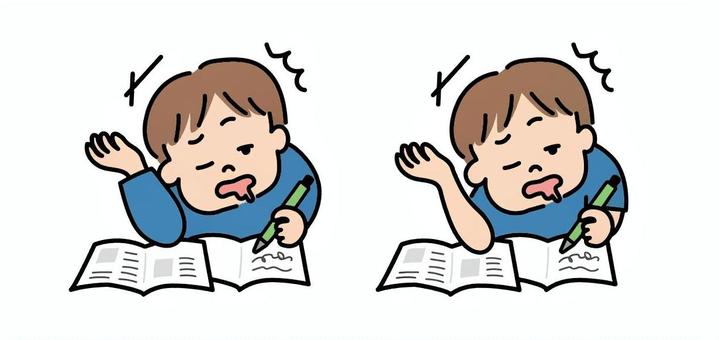 勉強中に居眠りする子供 勉強,居眠り,寝る,睡眠不足,授業中,起きるのイラスト素材