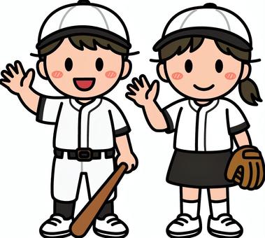 黒の野球の男子女子です。 野球,シンプル,スポーツ,アスリート,部活,サークル,クラブ,ユニフォーム,試合,練習のイラスト素材