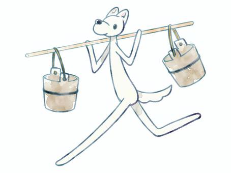 天秤棒担ぎ犬 天秤棒担ぎ犬 犬,可愛い,天秤棒,運ぶ,担ぐ,桶,水彩風のイラスト素材
