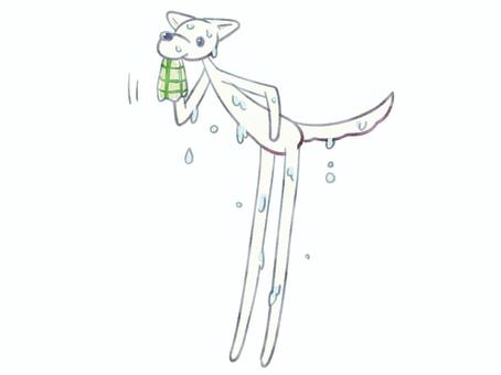 汗ダラダラ犬 犬,可愛い,汗だく,びしょ濡れ,拭く,水彩風のイラスト素材