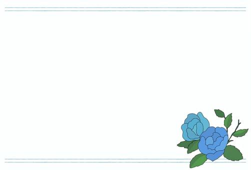 二輪のレトロなバラと葉の飾り枠　青系　横 バラ,花,植物,葉っぱ,枝,ボタニカル,ガーデニング,園芸,レトロ,クラシックのイラスト素材