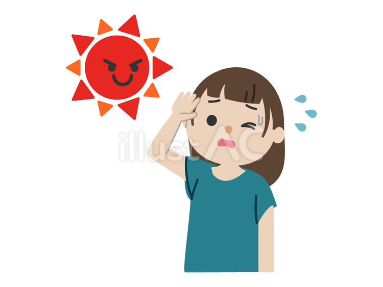 日差しを浴びて汗をかいている女性 女性,太陽,可愛いのイラスト素材