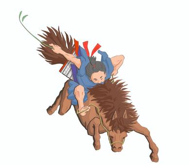 馬に乗って飛ぶ　歌川国芳浮世絵より 馬,江戸時代,浮世絵,国芳,曽我五郎時致,大磯乗馬図,飛ぶ,激しい,勢い,午のイラスト素材