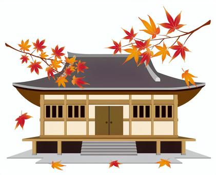 秋のお寺_25 紅葉,秋,神社,9月,10月,11月,アイコン,イラスト,シンプル,もみじのイラスト素材