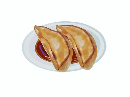 Illustration, gyoza, sauce, single item, 