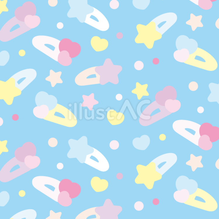 夢かわパターン(ヘアピン、星など、水色のカラー背景） 夢かわ,パターン,背景のイラスト素材