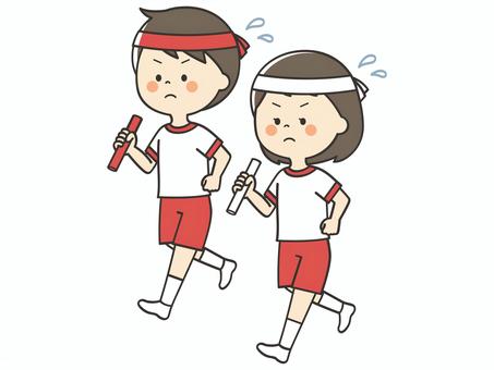 リレーで走る体操服のこどもたち 走る,運動,リレー,運動会,子供,こども,女の子,男の子,男女,競争のイラスト素材