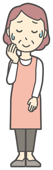  エプロンおばちゃん-002-全身 苦笑い,おばちゃん,エプロン,お母さん,ママ,中年,おばさん,主婦,人物,かわいいのイラスト素材