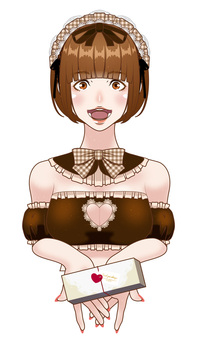 バレンタインチョコをくれる女性【08】 バレンタイン,バレンタインチョコレート,チョコレート,チョコ,女性,コスプレ,メイド服,メイド,本命チョコ,義理チョコのイラスト素材