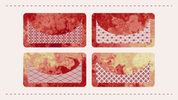 マーブル和柄と曲線のカードセット マーブル,カード,バナー,デザイン,エレメント,和柄,流体,リキッド,赤,レッドのイラスト素材