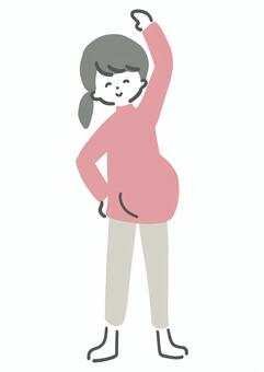 笑顔で体操する妊婦 体操,ストレッチ,妊婦,運動,妊娠,女性,シンプル,ラフタッチ,手書き風,感情のイラスト素材