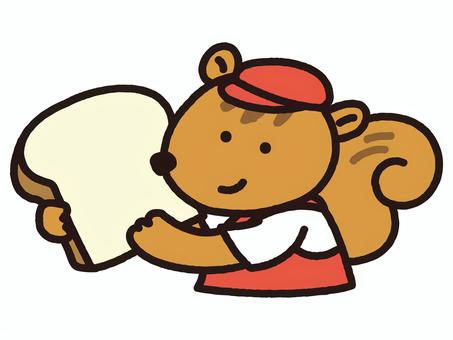 食パンを抱えるパン屋のスタッフりす 食パン,パン,食べ物,おやつ,食事,りす,シマリス,小動物,動物,パン屋のイラスト素材