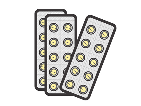 薬（錠剤・シート３枚）01-01 薬,錠剤,ブリスターパック,ptpシート,薬局,病院,病気,治療,アイコン,マークのイラスト素材