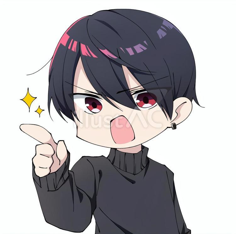 指差しする黒髪赤目美少年 黒髪,赤目,美少年のイラスト素材