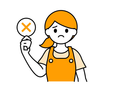 バツを見せるエプロン姿の女性01 人物,女性,エプロン,クイズ,バツ,保育士,幼稚園教諭,管理栄養士,介護福祉士,介護士のイラスト素材