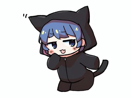 黒猫の着ぐるみでコスプレする女の子 女の子,キャラクター,キャラ,sdキャラ,ちびキャラ,デフォルメ,かわいい,着ぐるみ,コスプレ,仮装のイラスト素材