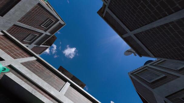 狭間の青 空,光,影,壁,建物,隙間,天井,青空,太陽,雲のイラスト素材