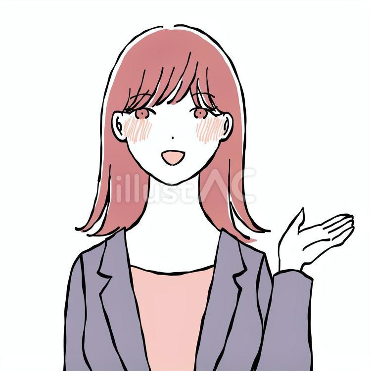 手を差し出して案内をするスーツの女性  スーツ,社会人,会社員のイラスト素材