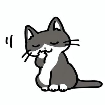 毛づくろいねこちゃん 毛づくろい,猫,にゃんこ,ハチワレ,かわいい,黒白猫,動物のイラスト素材