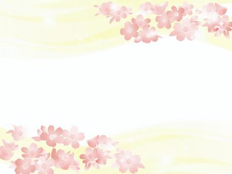 Frame of cherry blossoms and waves, dancing pink spring flowers, , JPG, PNG and AI