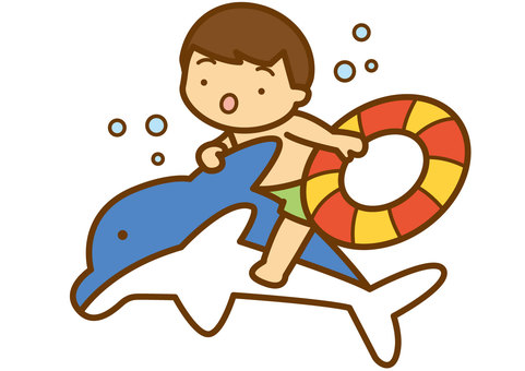 插图, 海豚, 男孩, 浮动, 