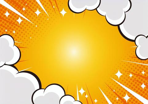 ポップな雲とキラキラした効果線の背景素材