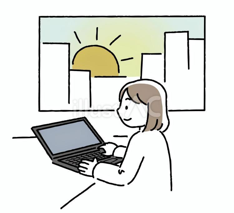 朝活をする女性 朝活,女性,朝日のイラスト素材