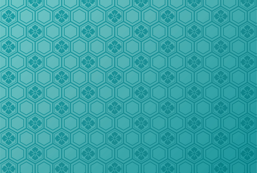 ハガキサイズの和柄　亀甲、花の青緑 背景,和風,和柄,亀甲,花,青,緑,グラデーション,日本,伝統のイラスト素材