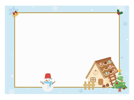 お菓子の家と雪だるまクリスマスフレーム2 クリスマスカード,フレーム,クリスマス,お菓子の家,雪だるま,冬,カード,メッセージ,メッセージカード,かわいいのイラスト素材