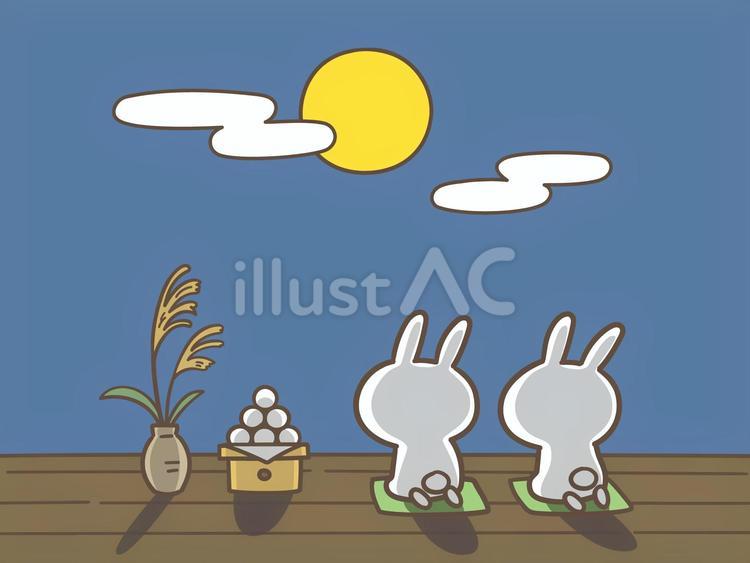 お月見する２羽のウサギ（全面背景あり） お月見,うさぎ,白いのイラスト素材