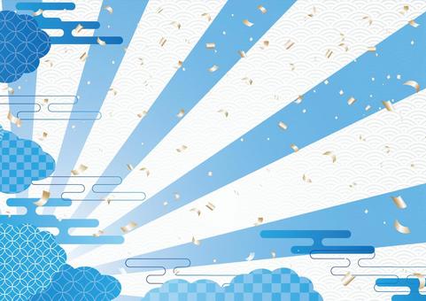 青色の和風の雲と集中線 和風,和柄,集中線,雲,紙吹雪,背景のイラスト素材