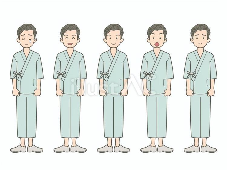 患者　男性　病衣　甚平　立ち絵 入院,患者,手術のイラスト素材