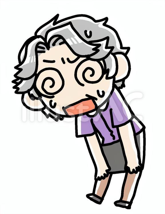 苦しいおばあさん 苦しい,汗,おばあさんのイラスト素材