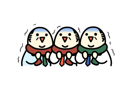 寒さに震える中年男性３　イラスト素材 寒い,冬,凍える,震える,おじさん,中年,男性,サラリーマン,マフラー,会社員のイラスト素材