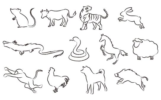 十二支　動物セットイラスト５ 十二支,年賀状,子,丑,寅,卯,辰,巳,午,未のイラスト素材