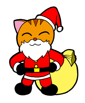 ネコ　サンタクロース　イラスト クリスマス,動物,ネコ,サンタクロース,白色,ひげ,赤色,帽子,洋服,黒色のイラスト素材