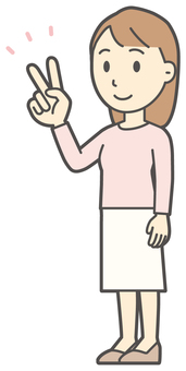  ロングヘア女性-466-全身 数字,女性,女の子,人物,かわいい,2,指差し,ハンドサイン,数える,カウントのイラスト素材