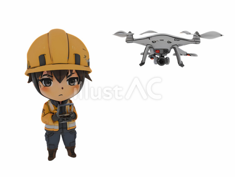 建設工事現場産業用ドローン操作男性作業員 男性,カメラ,航空機のイラスト素材