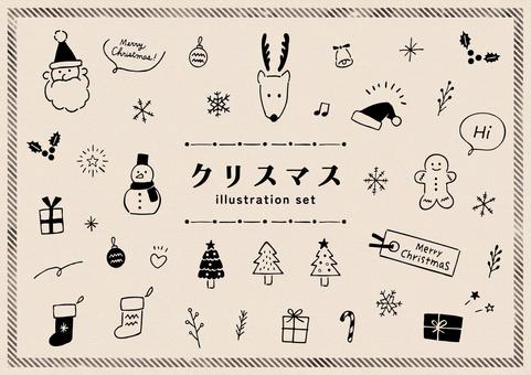 ゆるい手描きのクリスマスイラストセット クリスマス,merrychristmas,サンタ,トナカイ,雪の結晶,雪,冬,プレセント,ヒイラギ,ベルのイラスト素材